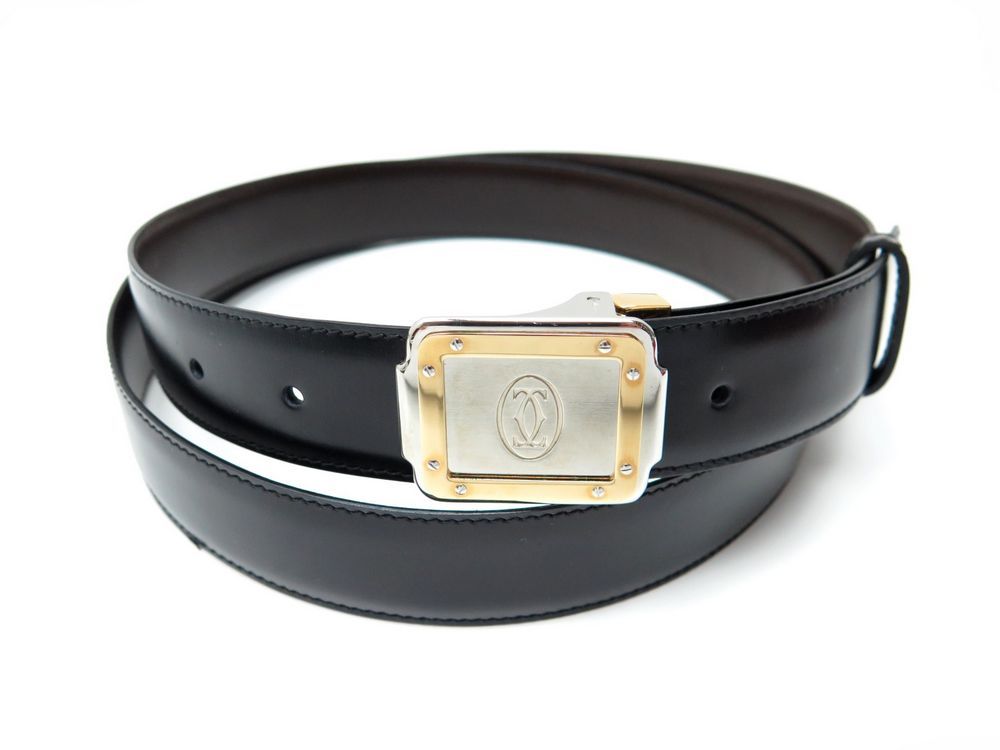 CRL5000600 - Belt, Tank de Cartier - Black cowhide, golden-finish buckle -  Cartier
