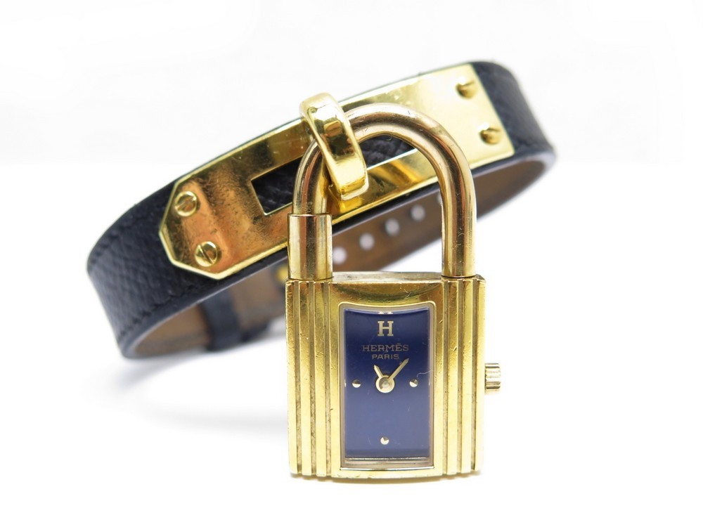 Montre HERMES kelly cadenas bracelet cuir bleu - Authenticité garantie